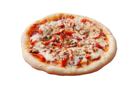the Italian pizza with cheese and salamiの写真素材