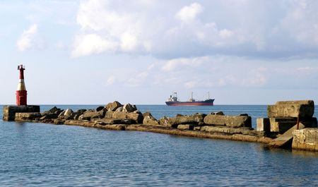 The Lighthouse and ship.の写真素材