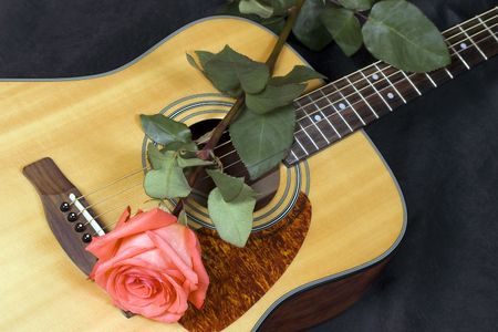 Guitar and roseの写真素材