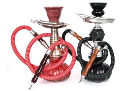 Two hookahs on a white background    