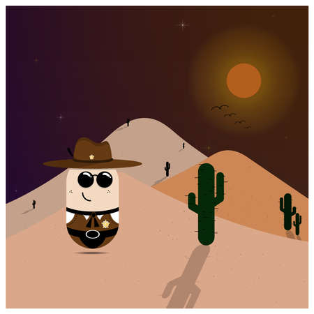A character design of a sheriff with a desert backgroundのイラスト素材