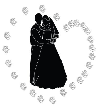 Vector wedding black and white pattern.in love with the bride and groom.のイラスト素材