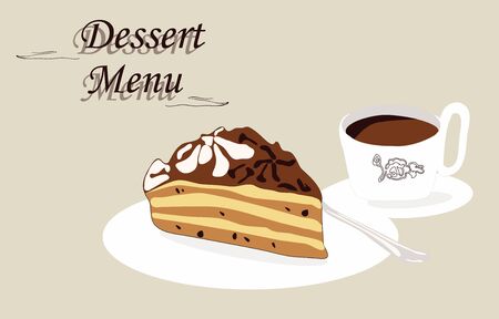 dessert dish, cake with coffee. color vector illustration of dessert, sweetのイラスト素材