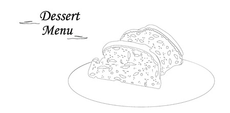 flat loaf, cupcake on the plate.  vector black white illustration on a white backgroundのイラスト素材