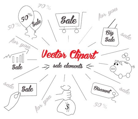 Modern, comfortable elements of sales. Clipart for sales, qualitative  illustration elements for design.のイラスト素材