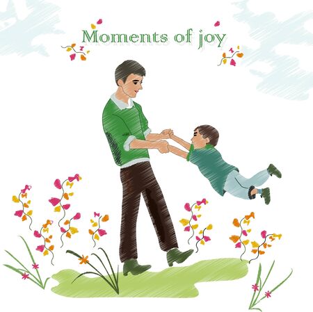 Father and son playingのイラスト素材