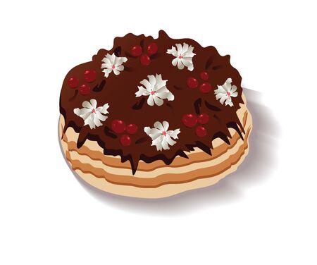 Sweet cake with cherries. colored vector illustration for design on white background.のイラスト素材