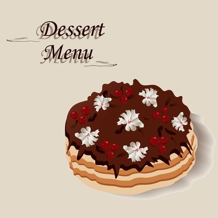 Sweet cake with cream and cherry. colored vector illustration for your happy holiday.のイラスト素材