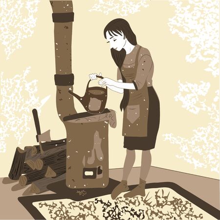 Young girl in the village vector illustrationのイラスト素材