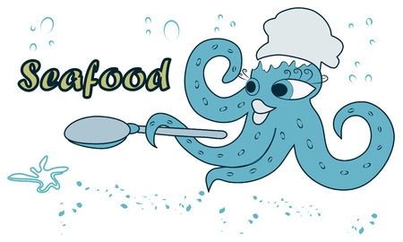 Modern, color image with octopus and spoon in cartoon style.のイラスト素材