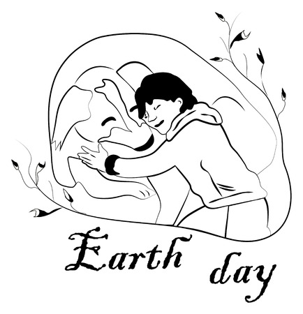 happy boy with a big dog  in the forest,cute cartoon vector illustration for presentation,website cover,banner or poster,international day of forest.のイラスト素材