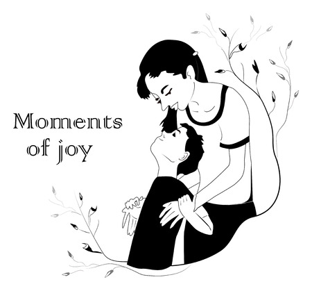 moments of joy, mother's love for her beloved son. family vector illustration of a mother's true love for a childのイラスト素材