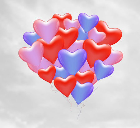 set of colored glossy gel beads flying in the air. vector colored balls in a realistic style for design greeting cards; for design greeting cards; posters; parties; celebrations. vector collection balloons in the shape of a heartのイラスト素材
