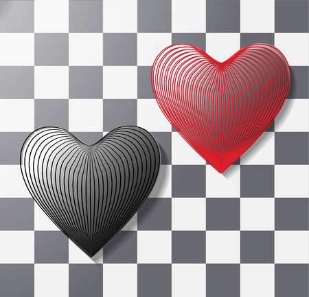 convex, volumetric heart of 3 d lines effect on isolated background. icon, heart symbol in eps 10 vector for web printing, design element, postcard, patternのイラスト素材