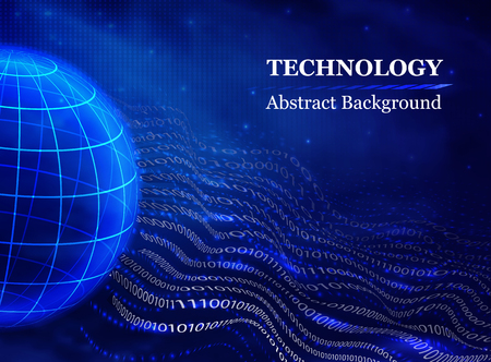 abstract futuristic-binary 0 and 1 in wave style and ground on blue background . the concept of the Internet, digital design in 3d style. vector graphics.のイラスト素材