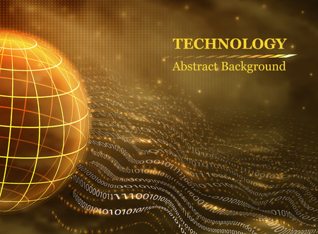 abstract futuristic-binary 0 and 1 in wave style and ground on Golden brown  background . the concept of the Internet, digital design in 3d style. vector graphics.のイラスト素材