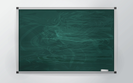 Green school Board with chalk  and chalk pattern isolated on light grey background. Single element green 3d Board with aluminum frame for offices, restaurants, educational institutions. school Board in the style of realism.   Vector graphicsのイラスト素材