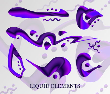 The gradient is formed in a Rainbow purple color. Set of isolated liquid elements holographic design palette of shimmering colors in realism style. Modern abstract 3d painting, bright colorful liquid splash for design, background. isometry - vector graphicsのイラスト素材