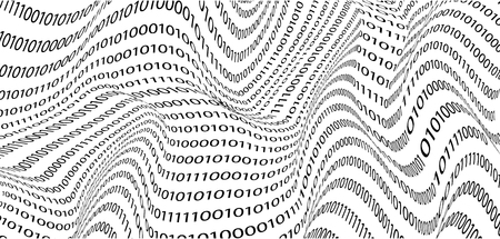 Digitally generated binary code of 1 and 0. vector three-dimensional illustration of black numbers isolated on a white background. the concept of computer technology in the style of the wave. vector graphics.のイラスト素材