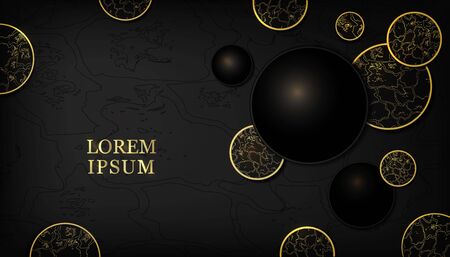 abstract black and gold snake skin background. gold glitter, luxury, elegant, fashionable style of circle shapes.のイラスト素材