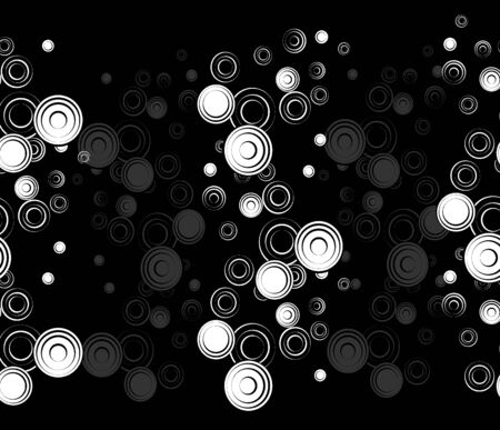 dynamic white shapes isolated on black background. abstract circles, pattern, texture for design. modern seamless background in minimalist style.のイラスト素材