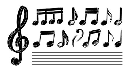 abstract 3D musical notes, signs isolated on white  background. modern art, the concept of melody in the style of realism. elements for background, template, advertising, your ideas, design.のイラスト素材