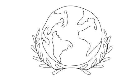 a globe with a bay leaf herb. the concept of a world map in a circle, isolated on a white background. the land is in a modern minimalist style. A web illustration in the one line style. vector artのイラスト素材