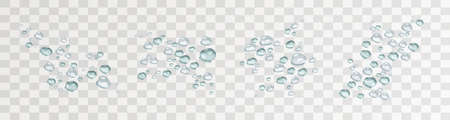 a set of transparent, realistic water drops of colors. modern 3d, water drops isolated on a transparent background. elements of printing, cards, banners, invitations. vector art illustrationのイラスト素材