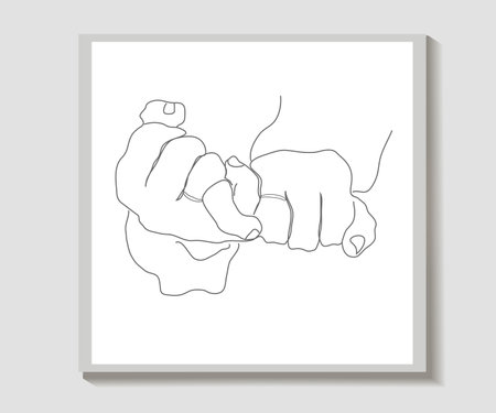 One line of drawing wedding rings, hands. Modern art, contour romantic love in the style of minimalism. for print, postcards, posters, card, vector isolated art illustrationのイラスト素材