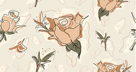 seamless modern, drawn from a rose. a flower with a linear pattern. abstract concept of a drawing in a minimalist style. for print, paper, banner, postcard, your holiday ideas. Vector hand illustration. the art of one line.のイラスト素材