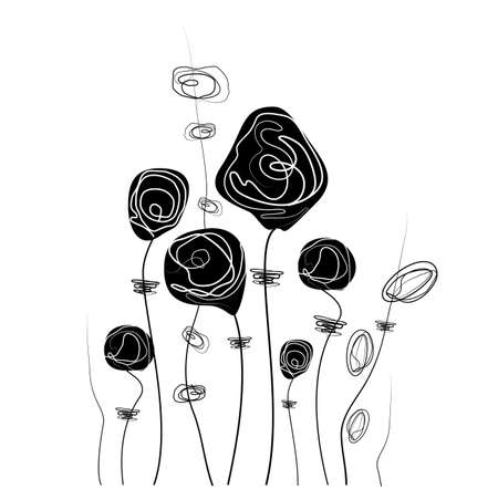 composition, abstract flowers, one line. hand-drawn botanical elements isolated on a white background. romantic illustration in a minimalist style. for print, poster, banner, design ideas. vector artのイラスト素材