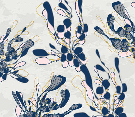 One line of a pattern of winter mistletoe branches, leafe. Modern art, a line of botanical...