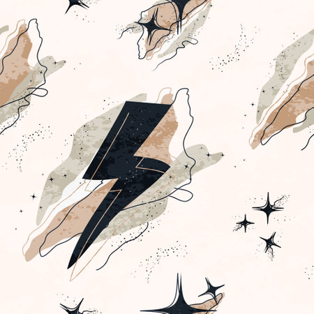 seamless, modern pattern. abstract lightning, star, organic figure: circle, dot. hand-drawn abstract objects. isolated banner, minimalism, boho art style. for paper, print banner, postcardのイラスト素材