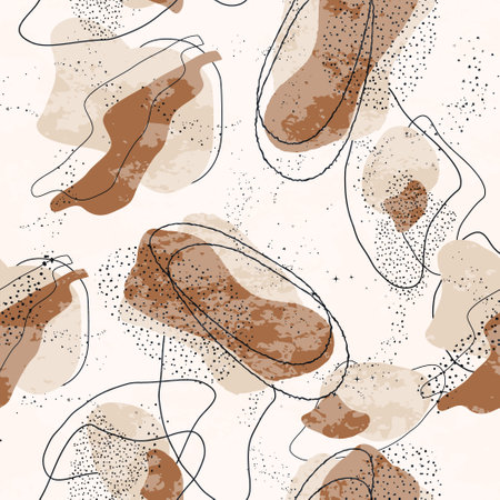 seamless abstract pattern. hand-drawn circle, line, dot, organic objects. isolated banner. minimalism, boho art style. for paper, print, postcard, holiday ideaのイラスト素材