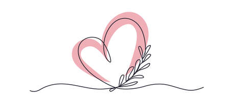 Vector for drawing a paper plane with a one line. A continuous, hand-drawn romantic heart with tropical leaves. minimalism, vector art illustration. for paper, print, banner, cardのイラスト素材