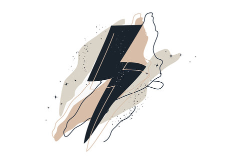 cosmic composition, abstract lightning. hand drawn organic illustration. modern object in boho style., minimalism, vector art illustration. for paper, print, banner, postcardのイラスト素材