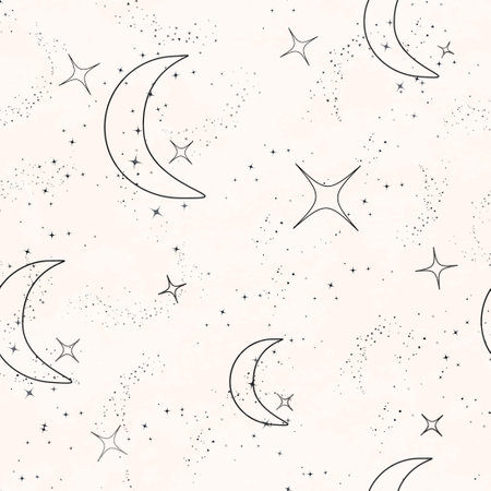 Seamless, modern space pattern. abstract star, organic figure. hand-drawn abstract objects. isolated banner, minimalism, boho art. vector illustrationのイラスト素材