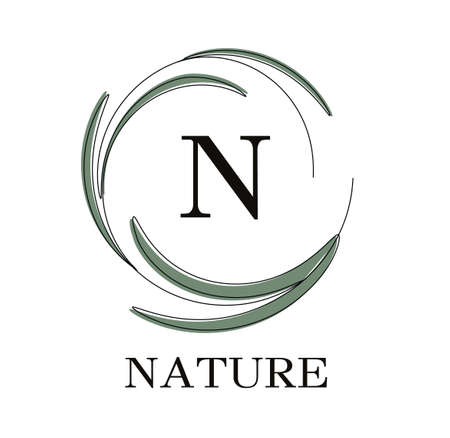 abstract, modern logo of tropical leaves. symbol of eco, nature, symbol. an element with space for text, single line style. for print, banner, postcard. vector art illustrationのイラスト素材