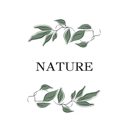 abstract, modern logo of tropical leaves. symbol of eco, nature, symbol. an element with space for text, single line style. for print, banner, postcard. vector art illustrationのイラスト素材