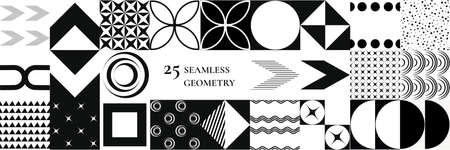 a set of geometric seamless patterns. abstract element: circle, line, triangle, point. element: in the style of a single line. wallpaper from Memphis, minimalism. for print, banner, postcard. vector art illustrationのイラスト素材
