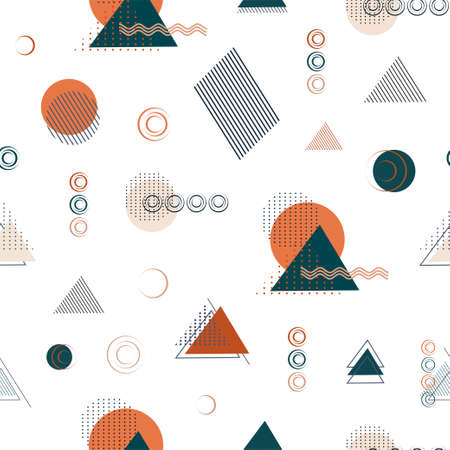 seamless pattern of geometric shapes (circle, line, triangle, dot). abstract element: in the style of a single line. wallpaper from icon, minimalism. for print, banner, papper. modern artの写真素材