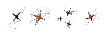 set of , modern space star, organic figure. hand-drawn abstract object. isolated banner, minimalism, boho art style. for paper, print, banner, postcard. vector illustrationのイラスト素材