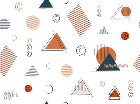 seamless pattern of geometric shapes (circle, line, triangle, dot). abstract element: in the style of a single line. memphis wallpaper, minimalism. for print, sale, banner. art illustration. boho styleの写真素材