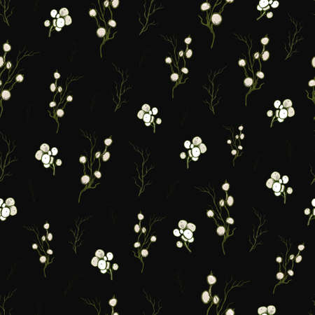 seamless pattern of decorative grass, leaves. summer wallpaper with green elements in a realistic style. vector pattern for print, textiles, paper. art vintage styleのイラスト素材