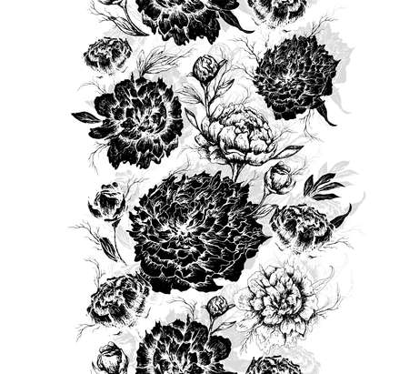 romantic elements: flower, peony branch, seamless brush. hand-drawn in a realistic style. modern decor details for print, Wallpaper isolated on a white background.. art illustrationの写真素材