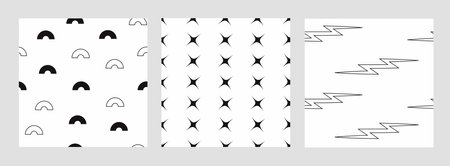 Set of seamless patterns, shapes in a modern style. line, dot, element isolated on white background. design in a minimalist style. for paper, cover, fabric, print, social media networks. vector art illustration.のイラスト素材