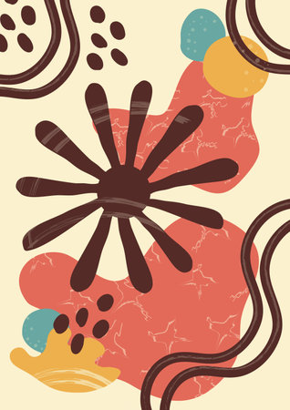 Floral, abstract art. Print design with flower, leaf, shape, dot, line. pattern, hand-drawn in the style of minimalism. nature design for cover, wall art, invitation, fabric, poster, print. art vector illustrationのイラスト素材