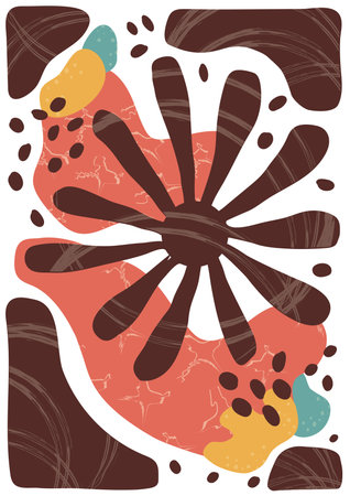 Floral, abstract art. Print design with flower, leaf, shape, dot, line. pattern, hand-drawn in the style of minimalism. nature design for cover, wall art, invitation, fabric, poster, print. art vector illustrationのイラスト素材