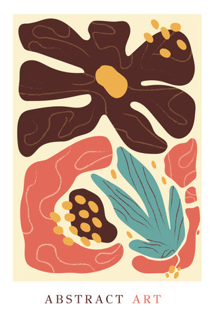 Floral, abstract art. Print design with flower, leaf, shape, dot, line. pattern, hand-drawn in the style of minimalism. nature design for cover, wall art, invitation, fabric, poster, print. art vector illustrationのイラスト素材
