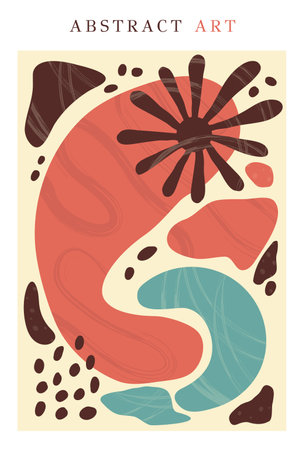 Colorful, bright summer retro silhouette. Abstract pattern with simple shapes with texture. trendy print with lines, dots in modern style. A4 size poster for print, background, banner, postcard. vector art illustration.のイラスト素材